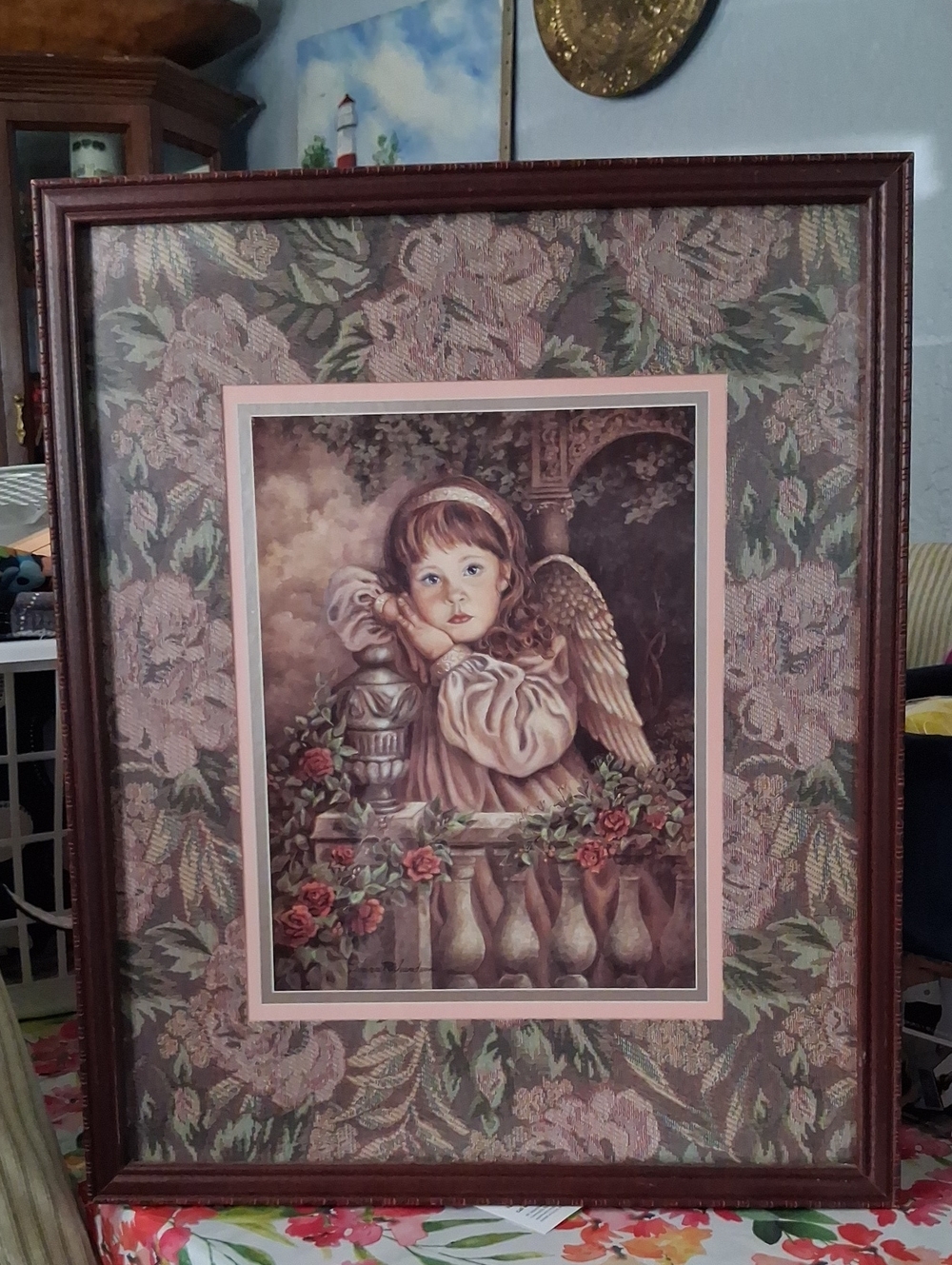 Home Interiors Framed Angel Wall Art Print in Pink and Brown